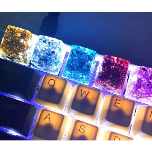 Pure Handmade Resin & Silver Foil Artisan Keycap Backlit Keycaps Key Caps For Cherry MX Gaming Mechanical Keyboard