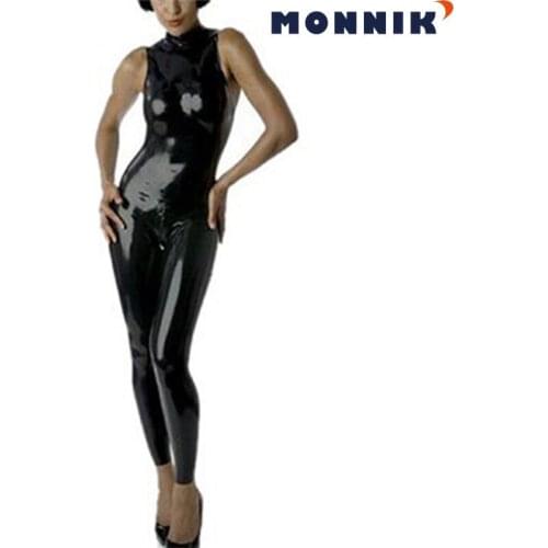 MONNIK latexSexy Sleeveless Latex Catsuit Wet Look Rubber Cat Woman Shapwear Clubwear