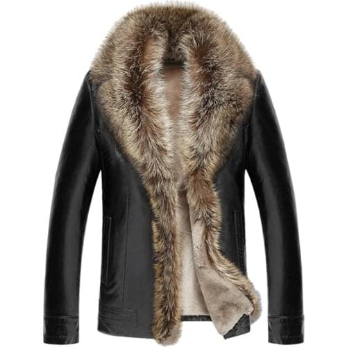 2020 Winter Fur Leather Jacket Men Fashion Warm Leather Jacket Men Lapel Cashmere Male Thick Motorcycle Leather Coat 4XL 5XL 50