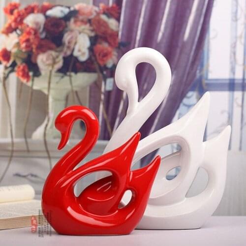Home Decoration Accessories Red White Swan Set Ceramic Crafts Animal Couple Decoration Modern Furnishings Wedding Gifts New