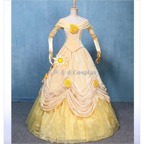 100%real new velvet and organza light yellow belle cosplay medieval dress Renaissance ball gown princess Victorian/can customs