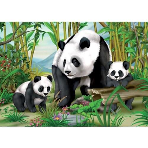 New 5D DIY diamond "Panda Family" embroidered full square diamond cross stitch rhinestone animal mosaic painting decoration gift