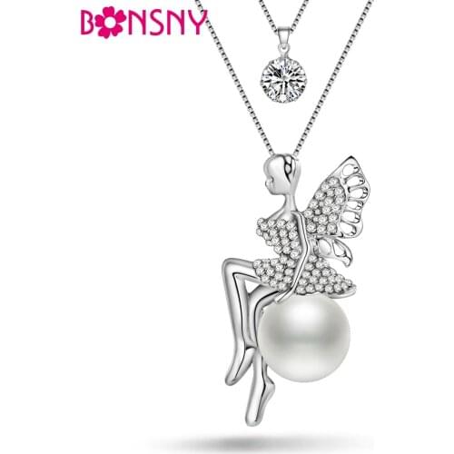Bonsny EnamelDance Girl Fairy Angel Necklace Chain Alloy Maxi Statement News Collar Choker Necklace 2017 Fashion JewelrY