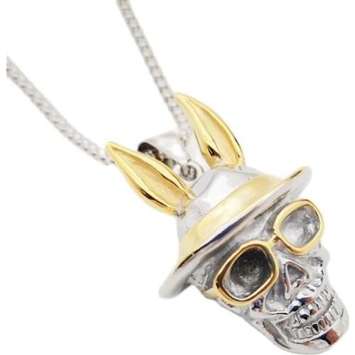 2020 AW 2 tone Stainless Steel Hip Hop Rabbit ear skull pendant necklace Cool Fashion Sunglass Rock skull neckklace men