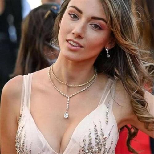 Gold Silver Rhinestone Drop Pendant Necklace womens shiny crystal clavicle chain fashion new design jewelry party gift