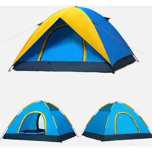 Backpacking Camping Tent, Lightweight 3-4 Persons Tent Double Layer Waterproof Portable Aluminum Poles Travel Tents Green Color