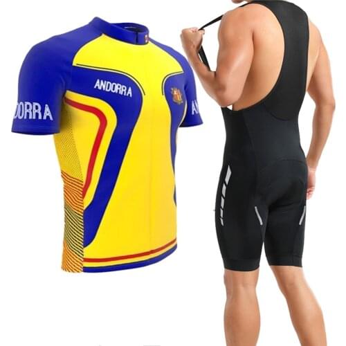 Hot Classic Andorra Summer Mens Cycling Jersey Set Retro Short Sleeve Bicycle Racing Mountain Sports Wear Bike Clothing