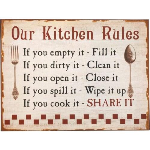Kitchen Rules Retro Metal Tin Sign Plaque Poster Wall Decor Art Shabby Chic Gift