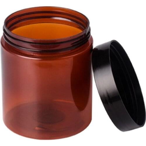 200 g 7 oz Empty Amber Plastic Cosmetic Container Wax Cream Jar With Black Lids Printable Custom Logo