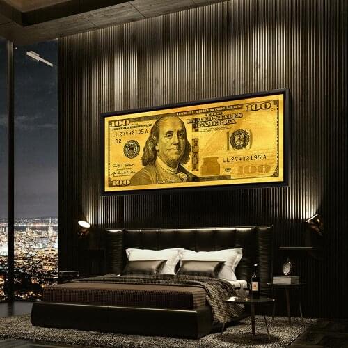 Luxury Golden Dollars Money Oil Painting on Canvas Wall Art Posters Prints Wall Pictures for Living Room Home Wall Cuadros Decor