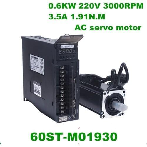 60ST-M01930 220V 600W 3000RPM AC Servo motor 1.91N.M. Single-Phase ac servomotor drive permanent magnet Matched Driver