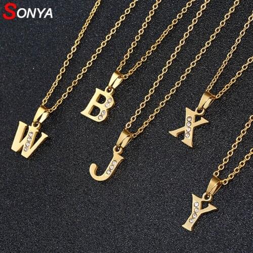 SONYA Stainless Steel 26 Letters Initial Necklace For Women Alphabet Necklaces Pendants Friends Family Name Gifts Necklace