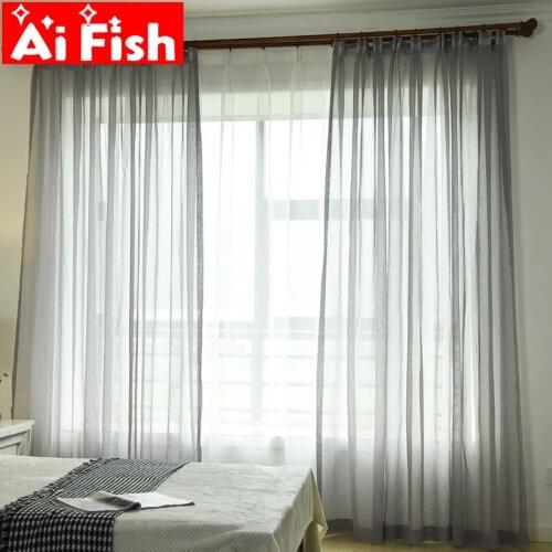 Modern Cotton And Linen Gray Blue Window Screening Solid Door Curtains Tulle Wedding Party Background Decor Window Drape wp276#4