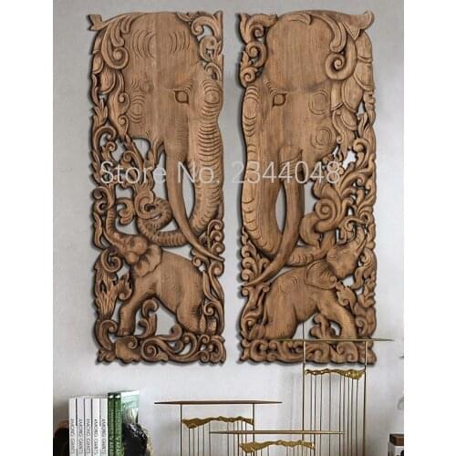 Thai handmade wood carving wall hanging / living room entrance decoration pendant / elephant solid wood carving