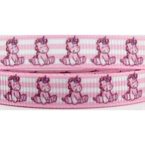 Narrow cartoon unicorn striped printed 3/8 grosgrain ribbon 9mm DIY tape gift wrapping wedding decor ribbons 20 yards