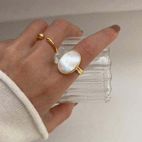 Vintage Shell Finger Rings For Women Luxury Personality Opening Gold Oval Ring Ladies Elegant Charms Fashion Jewellery