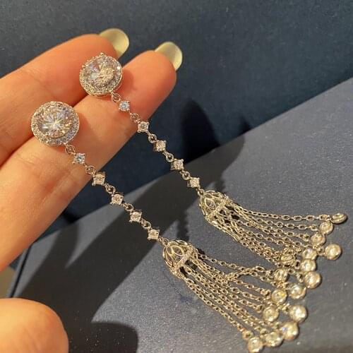 High Quality Korean Fashion Luxury Pink Crystal Cubic Zircon Earrings Lantern With Long Tassels Temperament Designer Jewelry
