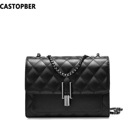 Women Cowhide Leather Quilted Shoulder Bag With Chain Messenger Ladies Fashion Crossbody Bags Famous Brand Diamond Lattice