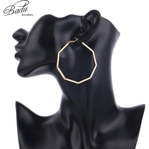 Badu Octagon Hoop Earring Gold Big Geometric Punk Earrings for Women Vintage Jewelry Statement Wild Wholesale