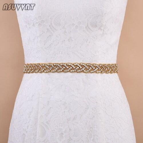 Fashion Women Bridal Belt Sash With Rhinstones Gold Blue Rhinestone Bridal Belt Beads Sash Belt For Girl Party Wedding Dresses