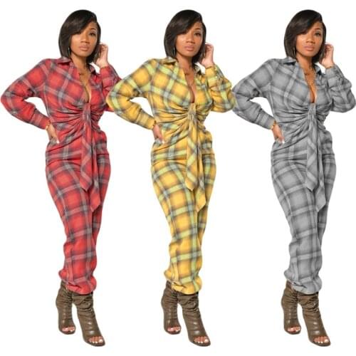 ZKYZWX Plus Size Plaid Bandage Long Sleeve Rompers Womens Jumpsuit Undefined Elegance Body Overalls Clothing One Piece Outfits
