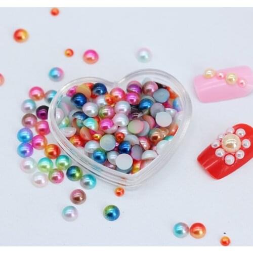 3/4/5/6/8mm Rainbow Flat Back Half Round Faux Pearl Scrapbook for Craft FlatBack Nail Art Decoration Wedding Cards making Beads