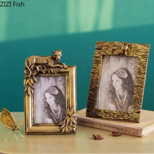 6/7 Inch Leopard Decorative Border Photo Frame Gold Frames for Pictures Nightstand Tabletop Family Portrait Ornaments Home Decor