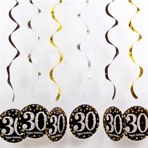 6 Pcs 18/21/30/40/50/60/70 Year Spiral Ornament Baby Shower Birthday Party Decoration Garland Adult DIY Party Decor
