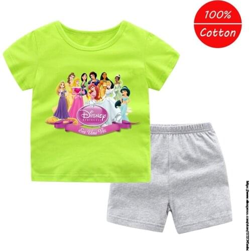 Disney Princess Brand Cartoon Clothing Baby Boy Summer Clothes T-shirt+shorts Baby Girl Casual Clothing Sets