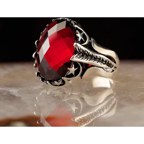 Zircon Traditional Turkish 925 Sterling Silver Mens Handmade Sword Signet Rings Jewelry Gift From Turkey for Women Men