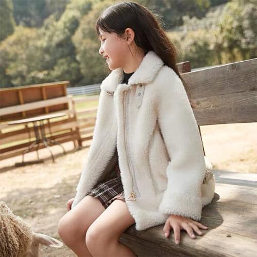 2021 Kids Girls Autumn Winter Thick Warm Zipper Jacket Coats Childrens Clothing Fashion Korean Solid Faux Fur Outerwear C123