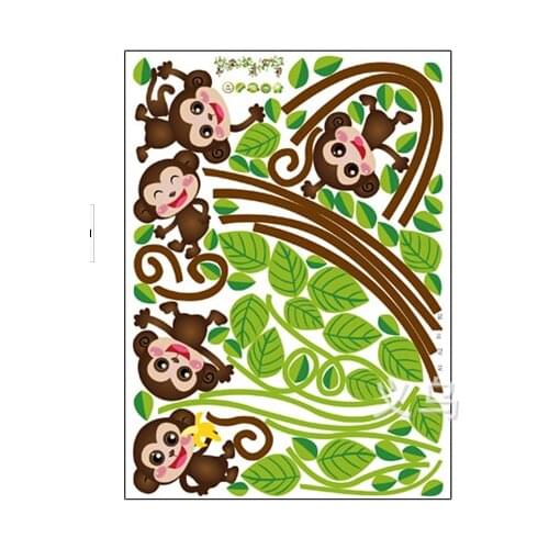 Childrens Monkey Jungle Tree DIY Creative Removable Wall Stickers Art Decals Childrens Room Decoration Wall Stickers Cartoon