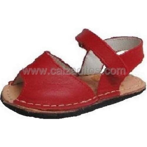 Baby Menorquinas in red leather, back-tros