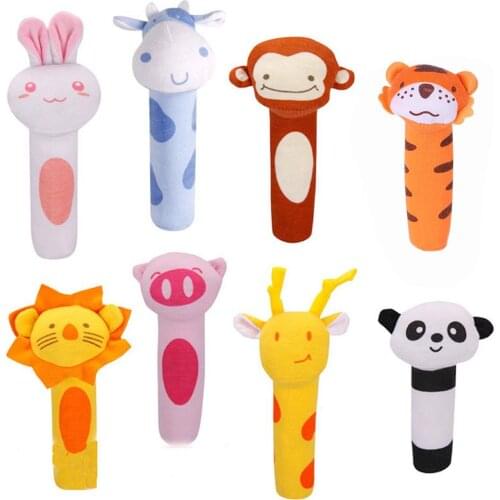 Kids Baby Funny Toys Cartoon Animal Hand Bells Plush Baby Toy Dolls Toys for Children Newbrons Animal Shaped Cartoon Rattle