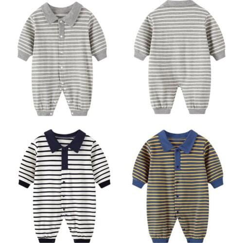 2020 Baby Romper Cotton Striped Long Sleeve Autumn Baby Boy Clothes Collar One-Pieces Boys Baby Clothing Roupas de bebe