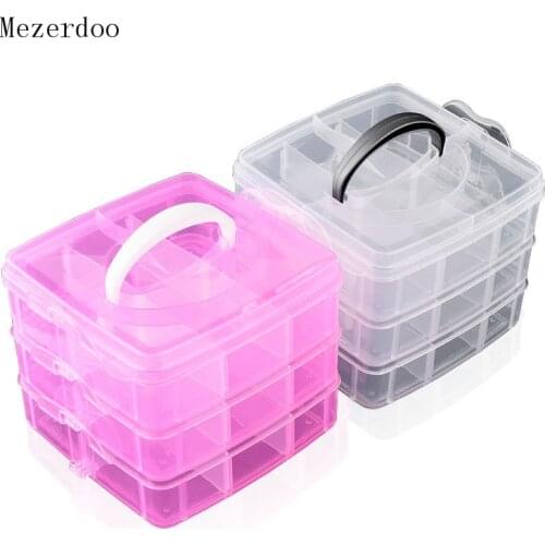 Eco-Friendly Makeup Nail Art Empty Storage Box 3-Layers Removable Grid Rhinestone Jewelry Accessories Organizer Container Case