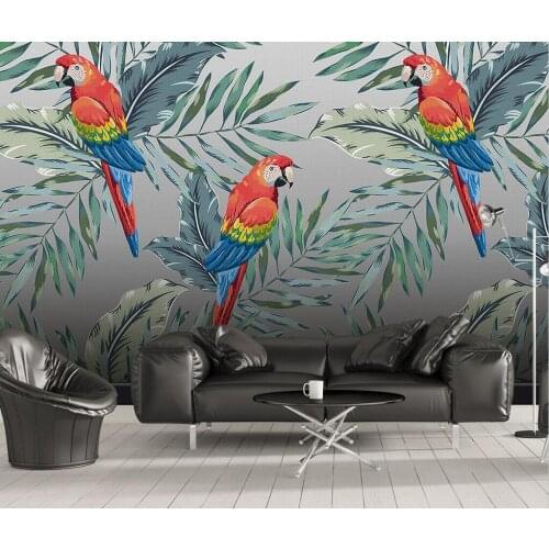 Custom size mural tropical rainforest parrot background wall decoration painting bedroom decoration 3d wallpaper mural