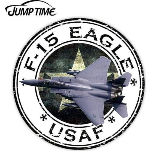 JumpTime 13cm x 13cm USA F-15 Eagle USAF U.S.A.F. Military Sticker Round Flag Laptop Book Guitar Motorcycle Helmet ToolBox Door