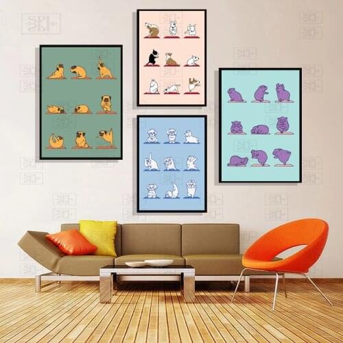 Wall Art Canvas Painting Hd Print Animals Yoga Dog Cat Lovely Poster Home Decoration Modern Nordic Living Room Modular Pictures