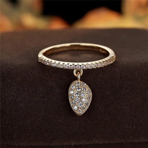 Cute Female Shell Pendant Ring Vintage Gold Silver Color Engagement Ring White Zircon Small Round Stone Wedding Rings For Women