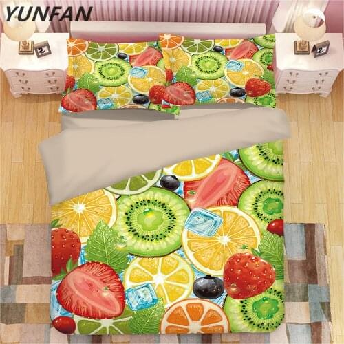 Fruit Bedding Set Quilt Cover Queen Full King Size Children Cartoon Duvet Cover Set colorful strawberry lemon Bedclothes 3pcs