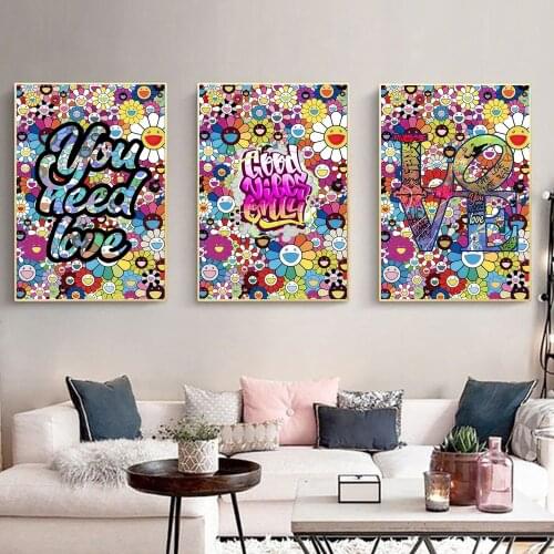 Colourful Flower Bloom Love Home Decor Wall Art Smile Warm Heart Canvas Poster And Prints Slogan Painting For Living Room Cuadro