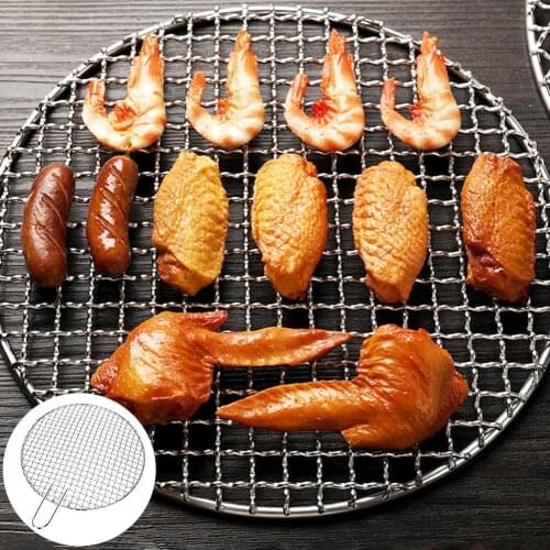 Round Stainless Steel BBQ Grill Roast Mesh Net Outdoor Picnic Non-stick Baking Barbecue Pan with Handle BBQ Accessories