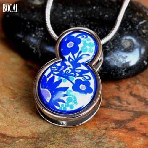 New woman pendant with chain 2.0x2.8x7cm gourd cloisonne pendant for woman enamel jewelry high quality gift blue and white rhyme