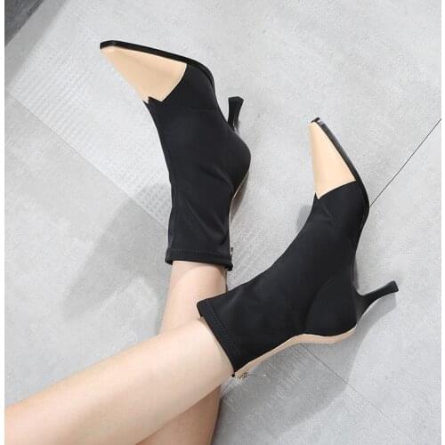 2020 Hot spring and autumn high-heeled ankle boots stiletto Martin boots square toe stretch boots socks boots women winter