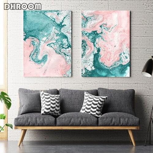 Set of 2 Ocean Abstract Painting Print Beach Sea Canvas Poster Modern Wall Art Nordic Pictures for Living Room Home Decoration