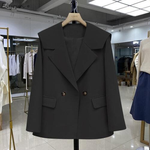 Female Blazer 2021 Spring Autumn New Design Cute Short Black Qulited Coat Double Breasted Jacket Office Lady Tops Outerwear