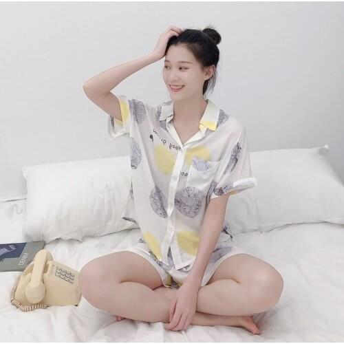 2020 Summer Printing Short Sleeved Shorts Pajamas Turn-down Collar Casual 2-Piece Home Clothes Plus Size Women Sleep Sleepwear