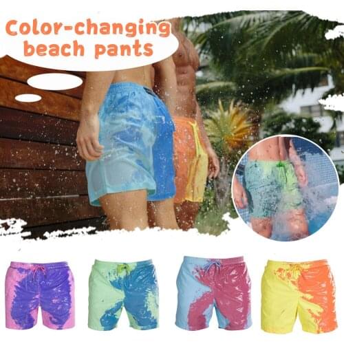 Color-changing Beach Shorts Men Quick Dry Swimwear Beach Pants Warm Color Discoloration Shorts Swimming Surfing Board Shorts