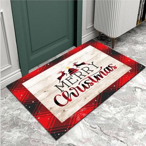 Christmas Red Lattice Wood Grain Stitching Door Mat Xmas Non-slip Doormat Kitchen Bath Rug 2022 Merry Christmas Decor For Home